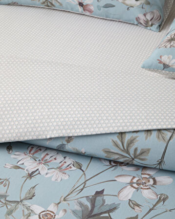 Whispers Dijital Baskılı Kolay Ütülenir  Çift Kişilik Nevresim Takımı 200x220 cm Seledon