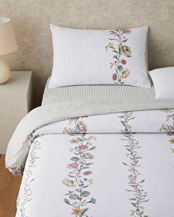 Fioreline Dijital Baskılı Kolay Ütülenir  Tek Kişilik Nevresim Takımı 160x220 cm Yeşil-Sarı