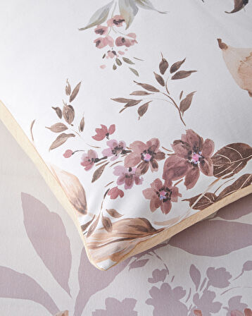 Bright Garden Dijital Baskılı Kolay Ütülenir  Çift Kişilik Nevresim Takımı 200x220 cm Pembe - Sarı