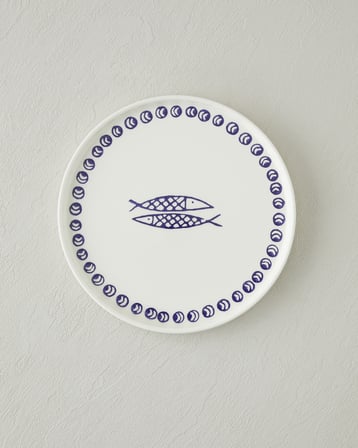 Blue Fishy Seramik Pasta Tabağı 20 cm Beyaz - Lacivert