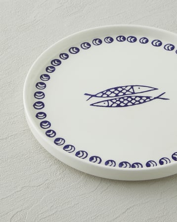 Blue Fishy Seramik Pasta Tabağı 20 cm Beyaz - Lacivert