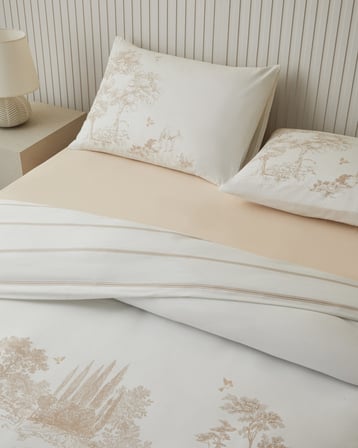 Garden Toile Pamuk Çift Kişilik Nevresim Takımı 200x220 cm Bej