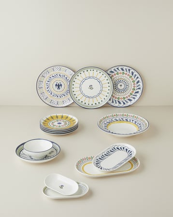 Talavera Garden Porselen Kayık Tabak 15 cm Beyaz - Lacivert