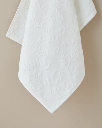 Leafy Touch %100 Pamuk Jakarlı Yüz Havlusu 50x90 cm Ekru