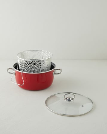 Sartagi Emaye Kızartma Tenceresi 22 cm Kırmızı