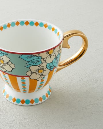 Nostalgic Grace New Bone China Kupa 460 ml Sarı - Mavi