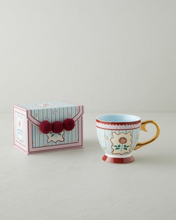 Nostalgic Wildflower New Bone China Kupa 460 ml Mavi – Bordo