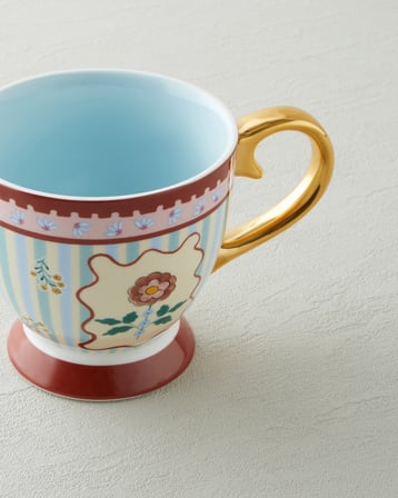 Nostalgic Wildflower New Bone China Kupa 460 ml Mavi – Bordo