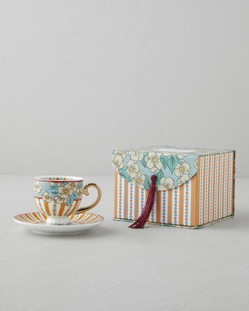 Nostalgic Grace New Bone China 4 Parça 2 Kişilik Kahve Fincan Takımı 100 ml Sarı - Mavi