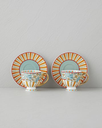 Nostalgic Grace New Bone China 4 Parça 2 Kişilik Kahve Fincan Takımı 100 ml Sarı - Mavi