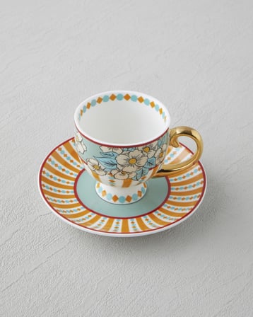 Nostalgic Grace New Bone China 4 Parça 2 Kişilik Kahve Fincan Takımı 100 ml Sarı - Mavi