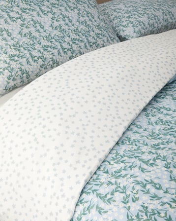 Chirping Bloom Kolay Ütülenir Çift Kişilik Nevresim Seti 200x220 cm Mavi - Yeşil