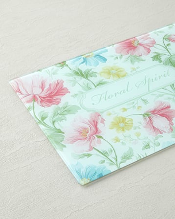 Floral Spirit Cam Kesme Tahtası 25x35 cm Pembe - Mavi