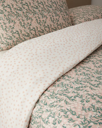 Chirping Bloom Kolay Ütülenir Çift Kişilik Nevresim Seti 200x220 cm Pembe - Yeşil