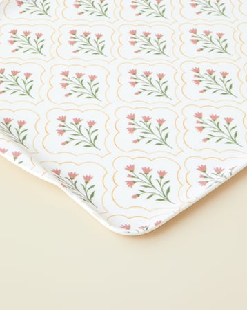 Floral Glow Melamin Kaydırmaz Tepsi 42x31 cm Pembe - Yeşil
