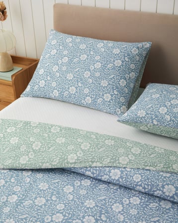 Floria Kolay Ütülenir Çift Kişilik Çarşaflı Nevresim Takımı 200x220 cm Mavi - Yeşil