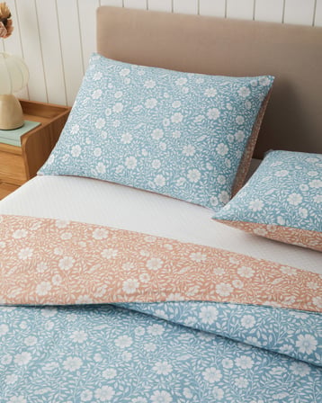 Floria Kolay Ütülenir Tek Kişilik Çarşaflı Nevresim Takımı 160x220 cm Mavi-Turuncu