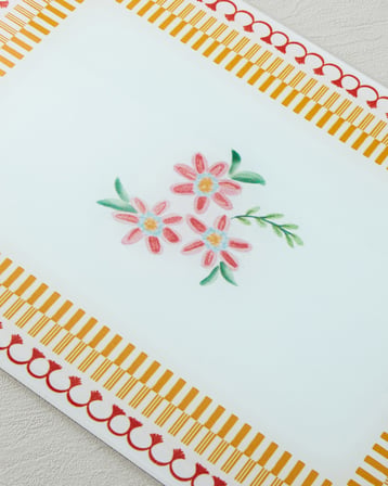 Red Flowers Cam Kesme Tahtası 20x30 cm Kırmızı-Turuncu