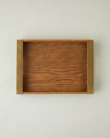 Gionna Ahşap-Metal Dekoratif Tepsi 40x28 cm Kahverengi