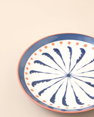 Verlune New Bone China Pasta Tabağı 15 cm Mavi - Pembe
