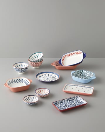 Verlune New Bone China Pasta Tabağı 15 cm Mavi - Pembe