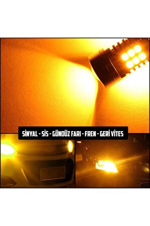 T20 W21 5w 7443 Canbus Gündüz Farı Sinyal Sis Geri Vites Ampulü 21 Led Turuncu 3030smd Led Çip