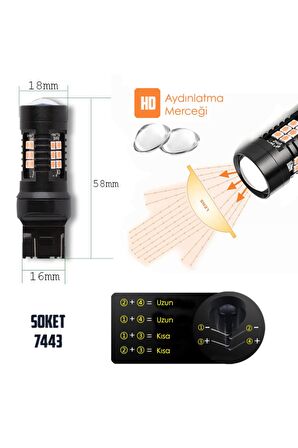 T20 W21 5w 7443 Canbus Gündüz Farı Sinyal Sis Geri Vites Ampulü 21 Led Turuncu 3030smd Led Çip