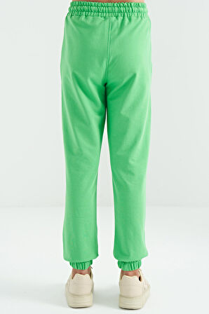 Neon Yeşil Yazı Nakışlı Standart Kalıp Jogger Kız Çocuk Eşofman Alt - 75120 | 14-15 Yaş