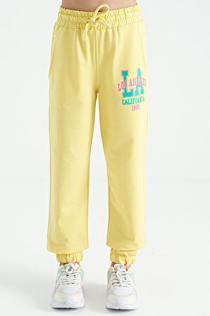 Limon Yazı Nakışlı Standart Kalıp Jogger Kız Çocuk Eşofman Alt - 75120 | 7-8 Yaş