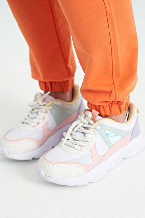 Oranj Yazı Nakışlı Standart Kalıp Jogger Kız Çocuk Eşofman Alt - 75120 | 10-11 Yaş