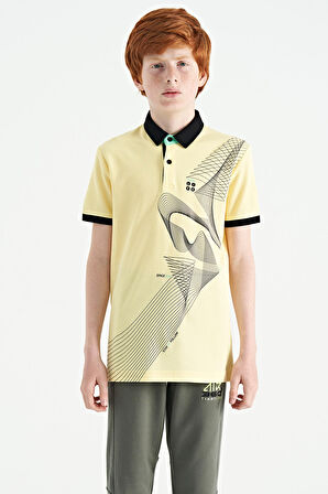 Sarı Baskı Detaylı Standart Kalıp Polo Yaka Erkek Çocuk T-Shirt - 11164 | 12-13