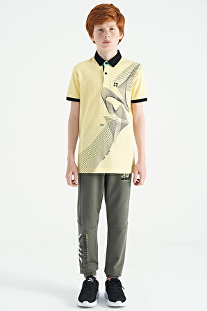 Sarı Baskı Detaylı Standart Kalıp Polo Yaka Erkek Çocuk T-Shirt - 11164 | 14-15
