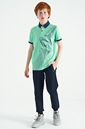 Su Yeşili Baskı Detaylı Standart Kalıp Polo Yaka Erkek Çocuk T-Shirt - 11164 | 12-13