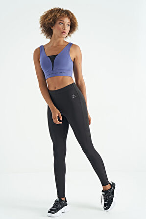 Eflatun Yazı Baskılı Renk Bloklu Dar Kalıp Dalgıç Kumaş Kadın Büstiyer - 97271 | M