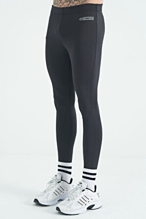 Siyah Logo Baskılı Yüksel Bel Slim Fit Aktif Spor Erkek Tayt - 84989 | L