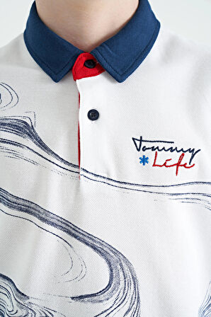 Beyaz Baskı Detaylı Standart Kalıp Polo Yaka Erkek Çocuk T-Shirt - 11165 | 14-15