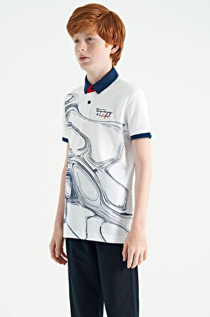 Beyaz Baskı Detaylı Standart Kalıp Polo Yaka Erkek Çocuk T-Shirt - 11165 | 14-15