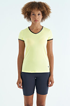 Limon V Yaka Standart Kalıp Kısa Kol Kadın Spor T-Shirt - 97268 | M
