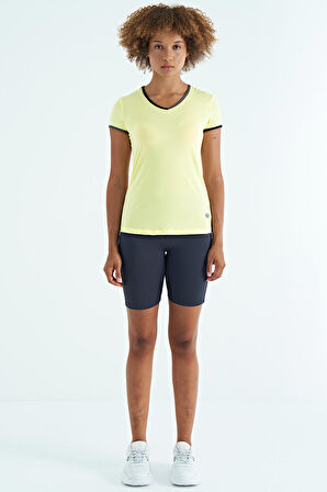 Limon V Yaka Standart Kalıp Kısa Kol Kadın Spor T-Shirt - 97268 | M
