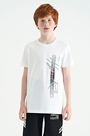 Beyaz Yazı Baskılı O Yaka Standart Kalıp Erkek Çocuk T-Shirt - 11119 | 3-4 Yaş
