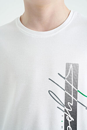 Beyaz Yazı Baskılı O Yaka Standart Kalıp Erkek Çocuk T-Shirt - 11119 | 6-7 Yaş