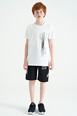 Beyaz Yazı Baskılı O Yaka Standart Kalıp Erkek Çocuk T-Shirt - 11119 | 6-7 Yaş