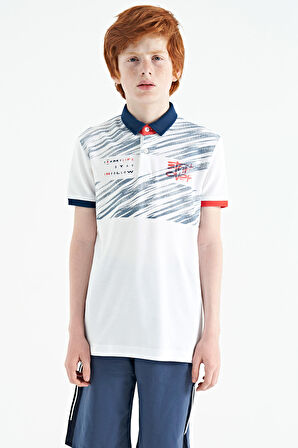 Beyaz Baskı Detaylı Pola Yaka Standart Kalıp Erkek Çocuk T-Shirt - 11161 | 5-6 Yaş