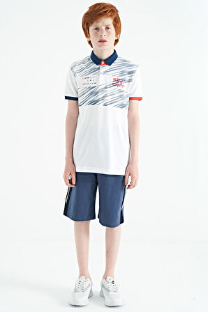 Beyaz Baskı Detaylı Pola Yaka Standart Kalıp Erkek Çocuk T-Shirt - 11161 | 5-6 Yaş
