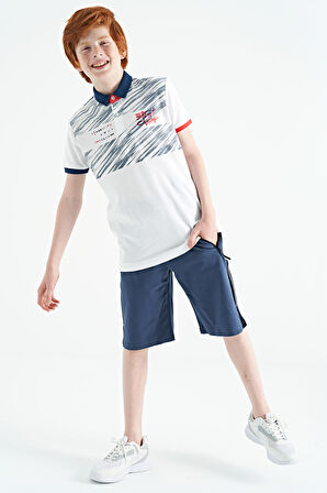 Beyaz Baskı Detaylı Pola Yaka Standart Kalıp Erkek Çocuk T-Shirt - 11161 | 5-6 Yaş