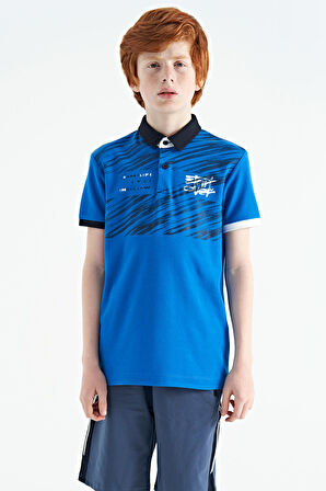Saks Baskı Detaylı Pola Yaka Standart Kalıp Erkek Çocuk T-Shirt - 11161 | 14-15 Yaş