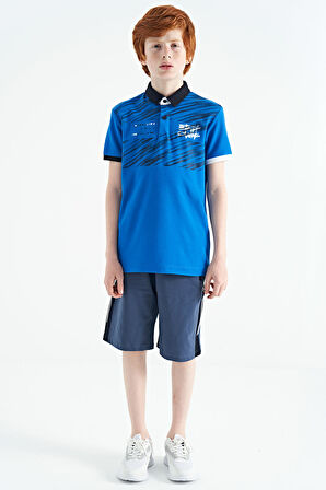 Saks Baskı Detaylı Pola Yaka Standart Kalıp Erkek Çocuk T-Shirt - 11161 | 14-15 Yaş