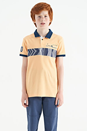 Kavun Içi Şerit Baskı Detaylı Pola Yaka Standart Kalıp Erkek Çocuk T-Shirt - 11162