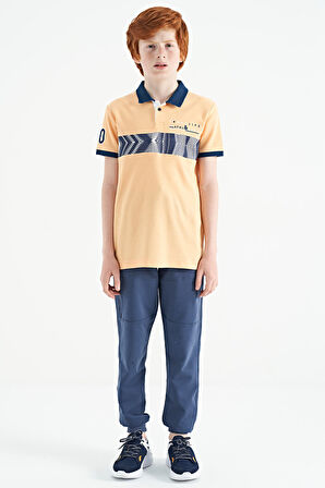 Kavun Içi Şerit Baskı Detaylı Pola Yaka Standart Kalıp Erkek Çocuk T-Shirt - 11162