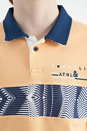 Kavun Içi Şerit Baskı Detaylı Pola Yaka Standart Kalıp Erkek Çocuk T-Shirt - 11162